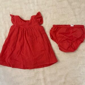 Pink eyelet cotton dress with matching bloomers (12m)